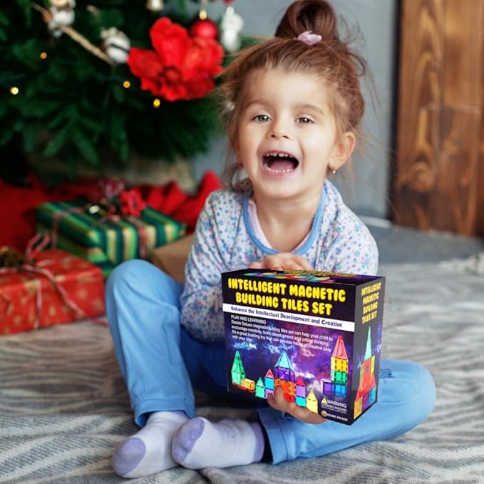 Desire Deluxe Magnetic Tiles Building Blocks Toy - STEM Educational Magnet Set for Kids, Creativity Preschool Learning Sensory Montessori Toddler Toys for Boys & Girls 3+ Years Old - 57PC