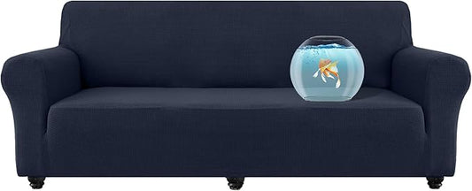 100% Waterproof Jacquard Fabric Couch Cover, Dual Layer with TPU Film, Leakproof High Elasticity Non-Slip Washable Furniture Protector for Pets, Dogs, Cats and Kids (Oversized Sofa,Navy Blue)