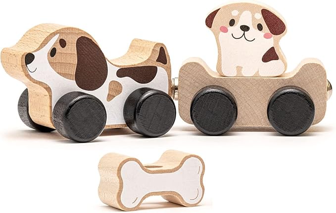 Wooden Clever Puppies Train Toy – Magnetic Dog-Themed Wood Toy Playset for Toddlers 18 Months+ – Montessori Toy for Fine Motor Skills and Imaginative Play