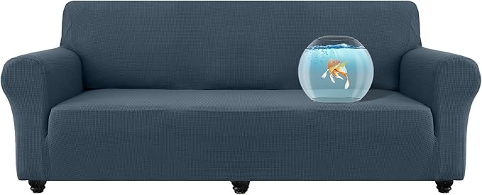 100% Waterproof Jacquard Fabric Couch Cover, Dual Layer with TPU Film, Leakproof High Elasticity Non-Slip Washable Furniture Protector for Pets, Dogs, Cats and Kids (Oversized Sofa,Berlin Blue)