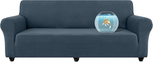 100% Waterproof Jacquard Fabric Couch Cover, Dual Layer with TPU Film, Leakproof High Elasticity Non-Slip Washable Furniture Protector for Pets, Dogs, Cats and Kids (Oversized Sofa,Berlin Blue)