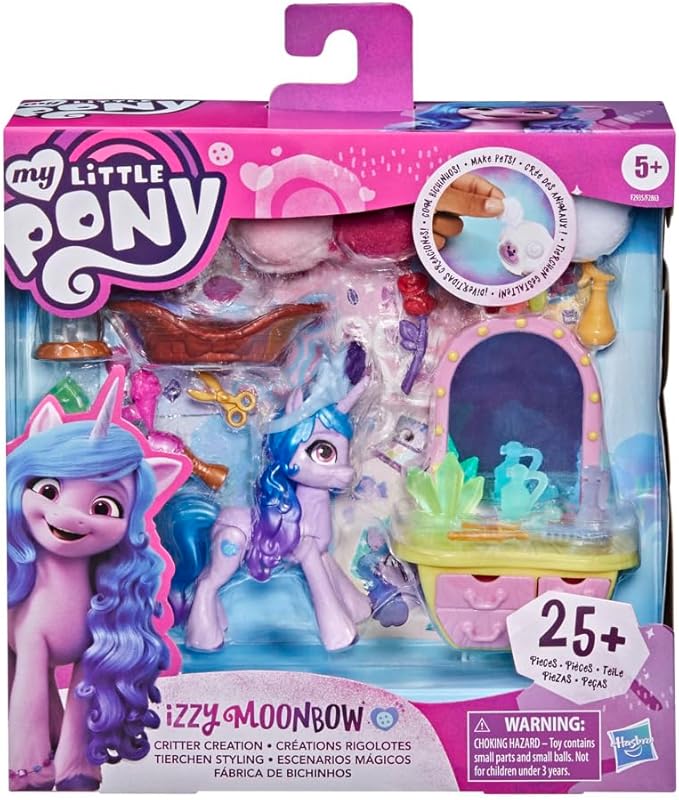 My Little Pony: A New Generation Movie Story Scenes Critter Creation Izzy Moonbow - Toy with 25 Accessories and 3-Inch Purple Pony
