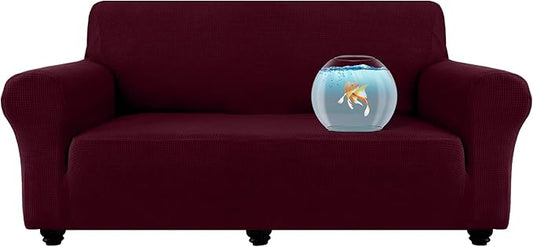 100% Waterproof Jacquard Fabric Couch Cover, Dual Layer with TPU Film, Leakproof High Elasticity Non-Slip Washable Furniture Protector for Pets, Dogs, Cats and Kids (Sofa,Wine)