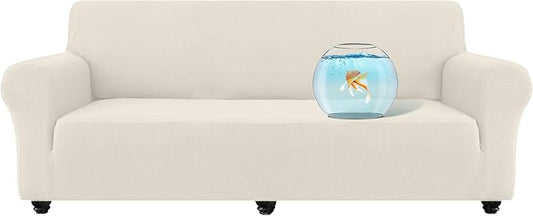 100% Waterproof Jacquard Fabric Couch Cover, Dual Layer with TPU Film, Leakproof High Elasticity Non-Slip Washable Furniture Protector for Pets, Dogs, Cats and Kids (Oversized Sofa,Beige)