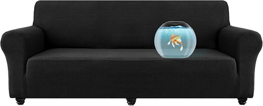 100% Waterproof Jacquard Fabric Couch Cover, Dual Layer with TPU Film, Leakproof High Elasticity Non-Slip Washable Furniture Protector for Pets, Dogs, Cats and Kids (Oversized Sofa,Black)