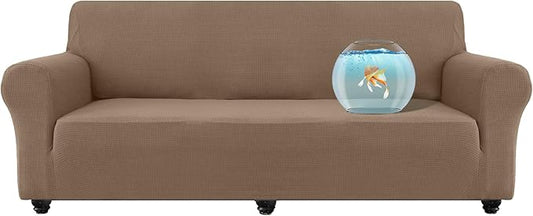 100% Waterproof Jacquard Fabric Couch Cover, Dual Layer with TPU Film, Leakproof High Elasticity Non-Slip Washable Furniture Protector for Pets, Dogs, Cats and Kids (Oversized Sofa,Taupe)