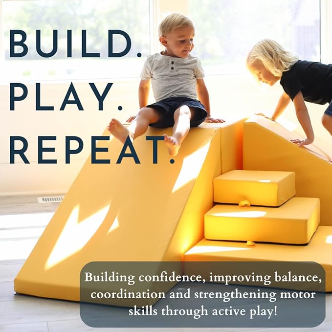 foamnasium Large Block, Indoor Foam Playset, Soft Toddler and Active Kids Play Foam Block for Crawling, Climbing, and Jumping, Made in The US, Enhanced Slate