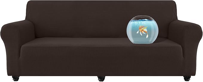 100% Waterproof Jacquard Fabric Couch Cover, Dual Layer with TPU Film, Leakproof High Elasticity Non-Slip Washable Furniture Protector for Pets, Dogs, Cats and Kids (Oversized Sofa,Coffee)