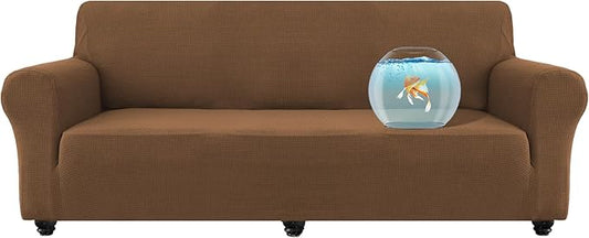 100% Waterproof Jacquard Fabric Couch Cover, Dual Layer with TPU Film, Leakproof High Elasticity Non-Slip Washable Furniture Protector for Pets, Dogs, Cats and Kids(Oversized Sofa,Light Coffee)