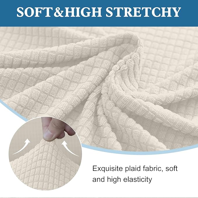 100% Waterproof Jacquard Fabric Couch Cover, Dual Layer with TPU Film, Leakproof High Elasticity Non-Slip Washable Furniture Protector for Pets, Dogs, Cats and Kids (Oversized Sofa,Beige)