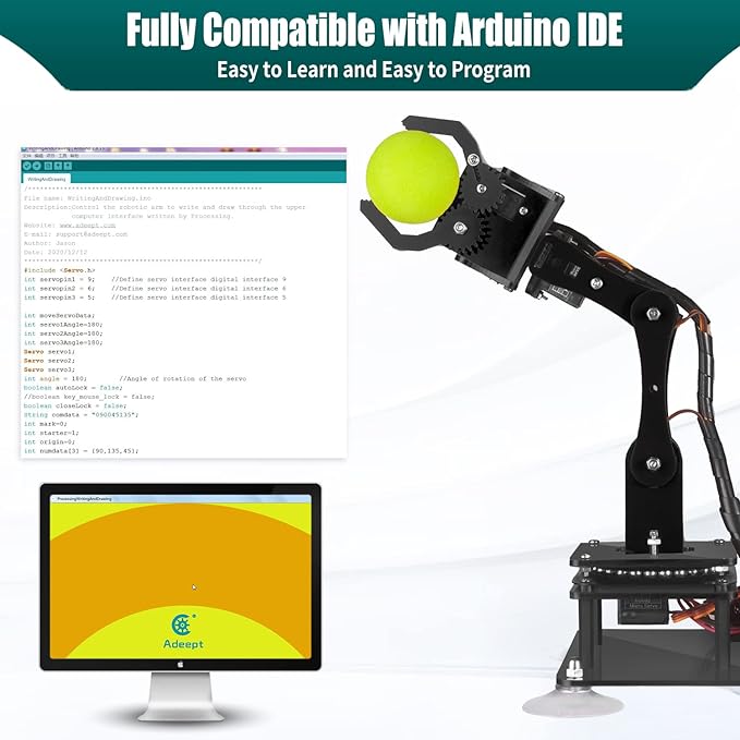 Adeept 5DOF Robotic Arm Kit Compatible with Arduino IDE, Programmable DIY Coding STEM Educational 5 Axis Build Robot Arm,Robot Starter Kit with OLED Display Processing Code and Tutorials - Wooden
