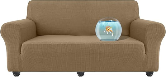 100% Waterproof Jacquard Fabric Couch Cover, Dual Layer with TPU Film, Leakproof High Elasticity Non-Slip Washable Furniture Protector for Pets, Dogs, Cats and Kids (Sofa,Leather Brown)