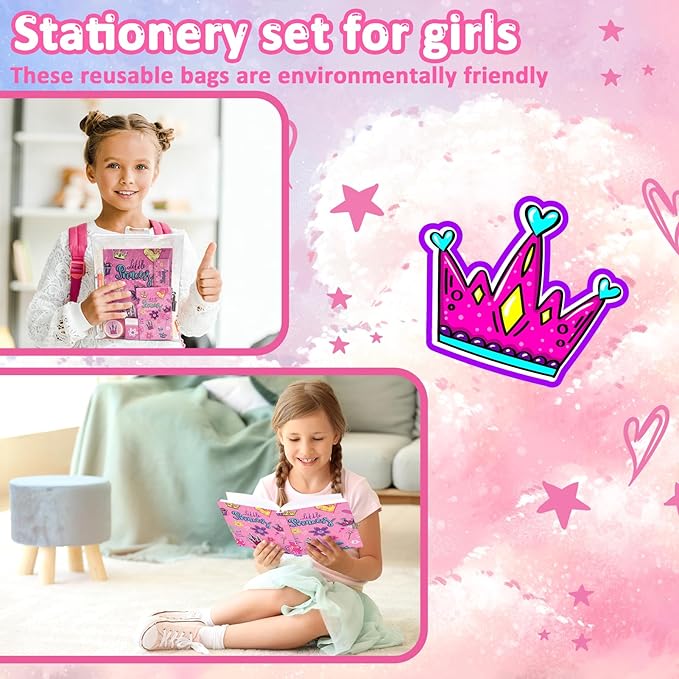 Princess Girls Diary with Lock, Set of Diary for Girls Incl. Kids Journal with Lock & Pen (6-Multicolor) Memo Ruler Sharpener Eraser Pink Girls Journal Writing Notebooks for Kids Gifts for Girls 6-8