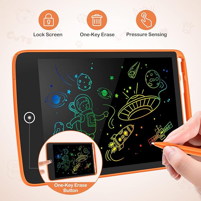 2 Pack LCD Writing Tablet, Colorful Screen Doodle Board 8.5 Inch Drawing Tablet for Kids, Learning Toys Birthday Gifts Travel Activity Games for 3 4 5 6 Year Old Boys and Girls Toddlers（Orange Blue）