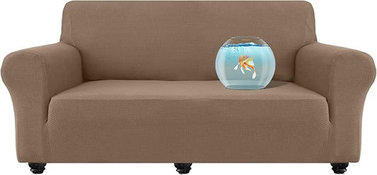 100% Waterproof Jacquard Fabric Couch Cover, Dual Layer with TPU Film, Leakproof High Elasticity Non-Slip Washable Furniture Protector for Pets, Dogs, Cats and Kids (Sofa,Taupe)
