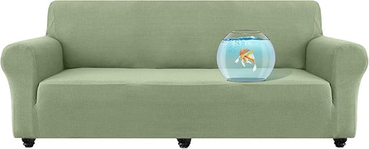 100% Waterproof Jacquard Fabric Couch Cover, Dual Layer with TPU Film, Leakproof High Elasticity Non-Slip Washable Furniture Protector for Pets, Dogs, Cats and Kids (Oversized Sofa,Grass Green)