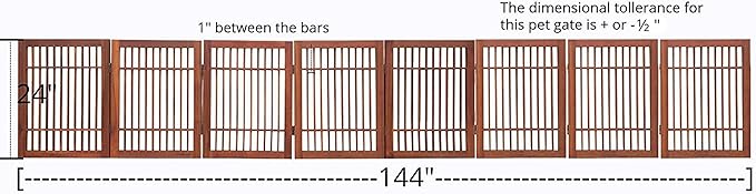 Pet Dog Gate Strong and Durable Freestanding Folding Acacia Hardwood Portable Wooden Fence Indoors or Outdoors by Urnporium (Brown Pet Gate, 8 Panel 24" Tall)