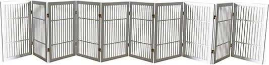 Pet Dog Gate Strong and Durable Freestanding Folding Acacia Hardwood Portable Wooden Fence Indoors or Outdoors by Urnporium (White Pet Gate, 10 Panel 30" Tall)