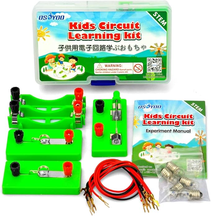 OSOYOO Kids Electricity Circuit Learning Kit for Science Study,Series Circuit Parallel Circuit, Physics Experiments Learning Tool for Kids Age 5+