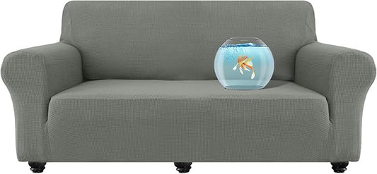 100% Waterproof Jacquard Fabric Couch Cover, Dual Layer with TPU Film, Leakproof High Elasticity Non-Slip Washable Furniture Protector for Pets, Dogs, Cats and Kids (Sofa,Light Gray)