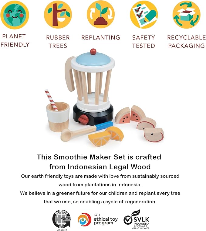 Mentari Toys - Smoothie Maker - Wooden Fruity Blender Toy Set for Pretend Cooking - Social, Creative, and Imaginative Development - Learning Role Play to Make a Healthy Shake - Age 3+