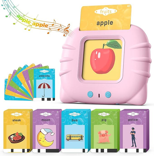 Pink Talking Flash Cards for Toddler 1 2 3 4 Year Olds, Language Learning Toys, Pocket Speech Therapy Toys, Autism Toys, Montessori Toys with 224 Words, Children's Sensory Learning Toys