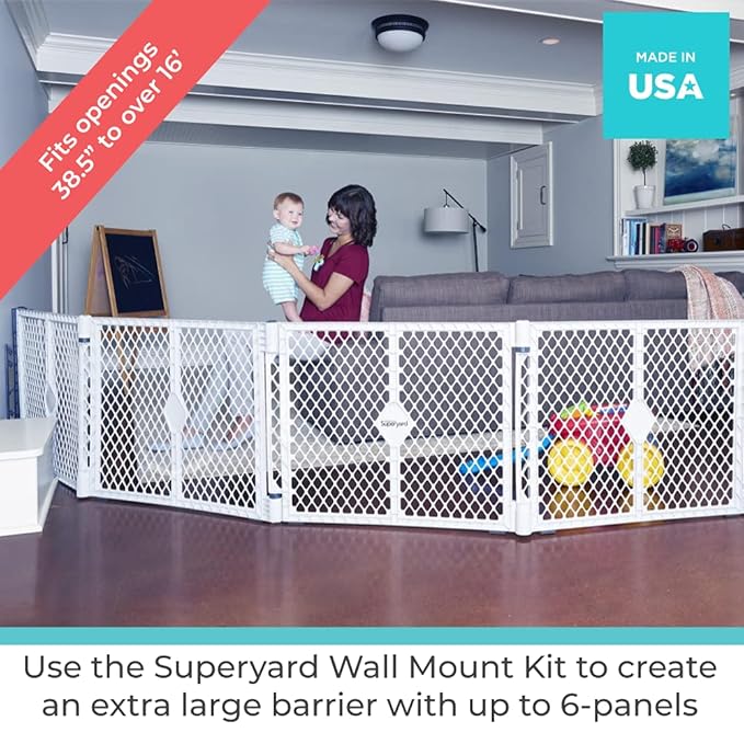 Toddleroo by North States Superyard Wall Mount Kit, Made in USA: Compatible with Superyard Classic, Colorplay, or Indoor/Outdoor 6 Panel Play Yard. Hardware kit to create extra wide barrier , Gray