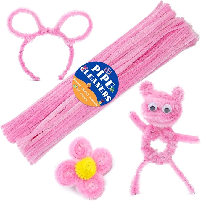 60 Pieces Pink Pipe Cleaners, Christmas Craft Pipe Cleaners,Pipe Cleaners Chenille Stem,Pipe Cleaners Bulk,Art Pipe Cleaners for Creative Home Decoration Supplies Arts and Crafts Project