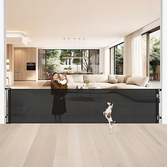 42" Tall X 200" Extra Wide Retractable Baby Gates, Extra Tall Pet Gate for Dogs, Extra Long Dog Gate for Large Openings Tall Mesh gate Child Safety Gate Outdoor Retractable Gate for Decks, Black