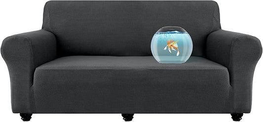 100% Waterproof Jacquard Fabric Couch Cover, Dual Layer with TPU Film, Leakproof High Elasticity Non-Slip Washable Furniture Protector for Pets, Dogs, Cats and Kids (Sofa,Gray)