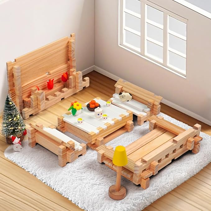 Jovi-mindly 96 PCS Wooden Blocks Wooden Toys with Storage Bag, Preschool Learning Toys Wood Blocks Building Toys for Kids Ages 4-8 Creative Construction Game,FSC Certified