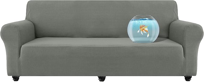 100% Waterproof Jacquard Fabric Couch Cover, Dual Layer with TPU Film, Leakproof High Elasticity Non-Slip Washable Furniture Protector for Pets, Dogs, Cats and Kids (Oversized Sofa,Light Gray)
