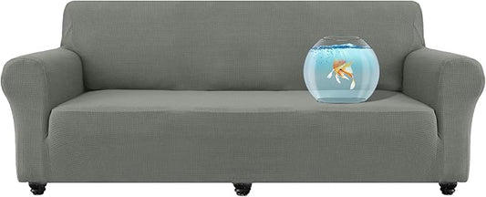 100% Waterproof Jacquard Fabric Couch Cover, Dual Layer with TPU Film, Leakproof High Elasticity Non-Slip Washable Furniture Protector for Pets, Dogs, Cats and Kids (Oversized Sofa,Light Gray)