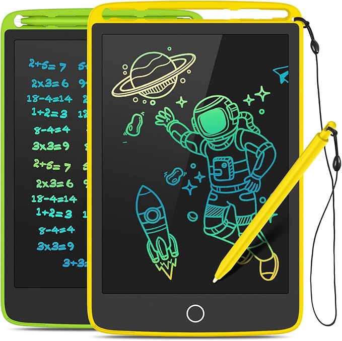 2 Pack LCD Writing Tablet, Colorful Screen Doodle Board 8.5 Inch Drawing Tablet for Kids, Learning Toys Birthday Gifts Travel Activity Games for 3 4 5 6 Year Old Boys and Girls Toddlers（Yellow Green）