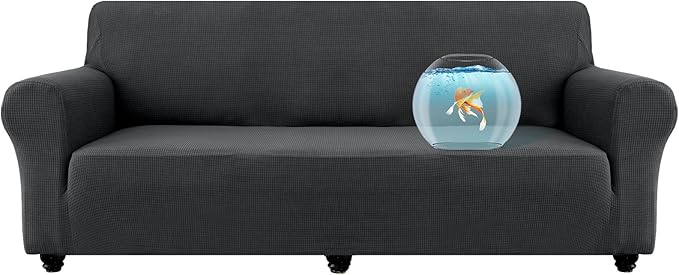 100% Waterproof Jacquard Fabric Couch Cover, Dual Layer with TPU Film, Leakproof High Elasticity Non-Slip Washable Furniture Protector for Pets, Dogs, Cats and Kids (Oversized Sofa,Gray)