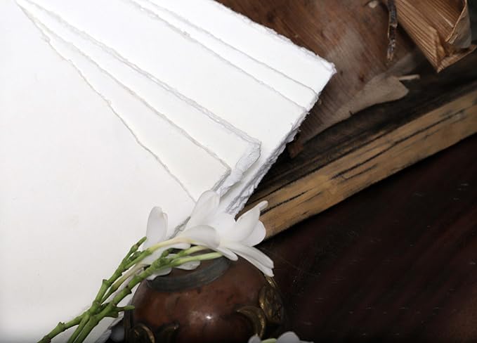 50 Pack Cotton Watercolor Paper with Deckle Edge 200 GSM Rough Textured Watercolor Paper for Writing (Off White, 9 x 12)