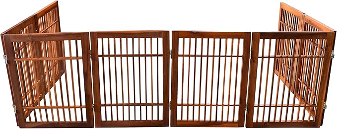 Pet Dog Gate Strong and Durable Freestanding Folding Acacia Hardwood Portable Wooden Fence Indoors or Outdoors by Urnporium (Brown Pet Gate, 8 Panel 24" Tall)
