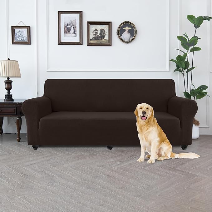 100% Waterproof Jacquard Fabric Couch Cover, Dual Layer with TPU Film, Leakproof High Elasticity Non-Slip Washable Furniture Protector for Pets, Dogs, Cats and Kids (Oversized Sofa,Coffee)