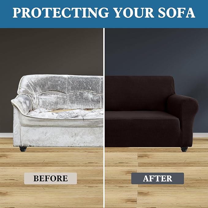 100% Waterproof Jacquard Fabric Couch Cover, Dual Layer with TPU Film, Leakproof High Elasticity Non-Slip Washable Furniture Protector for Pets, Dogs, Cats and Kids (Oversized Sofa,Chocolate)