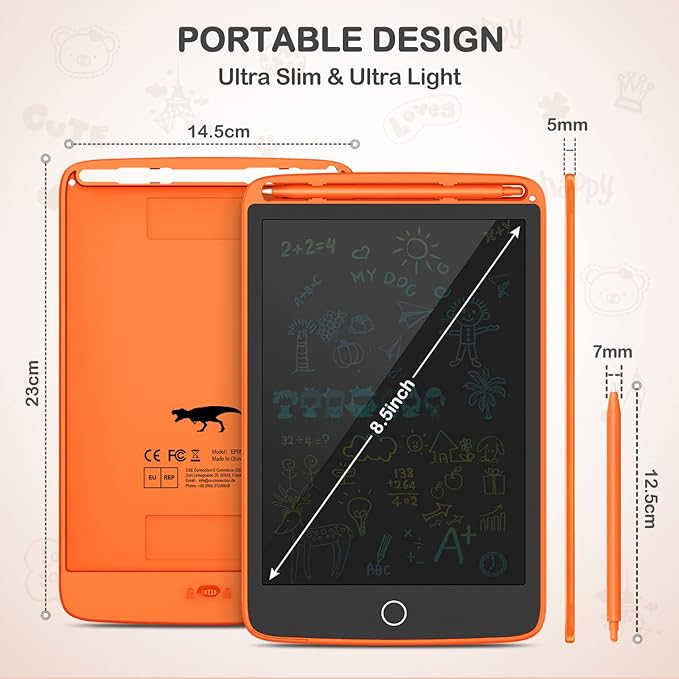 2 Pack LCD Writing Tablet, Colorful Screen Doodle Board 8.5 Inch Drawing Tablet for Kids, Learning Toys Birthday Gifts Travel Activity Games for 3 4 5 6 Year Old Boys and Girls Toddlers（Orange Blue）