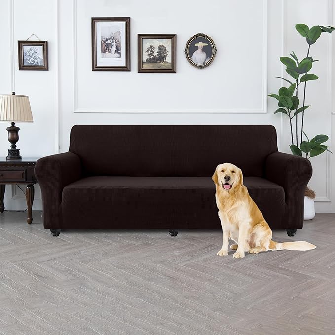 100% Waterproof Jacquard Fabric Couch Cover, Dual Layer with TPU Film, Leakproof High Elasticity Non-Slip Washable Furniture Protector for Pets, Dogs, Cats and Kids (Oversized Sofa,Chocolate)