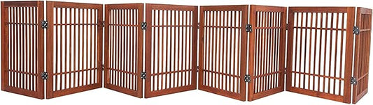 Pet Dog Gate Strong and Durable Freestanding Folding Acacia Hardwood Portable Wooden Fence Indoors or Outdoors by Urnporium (Brown Pet Gate, 8 Panel 24" Tall)