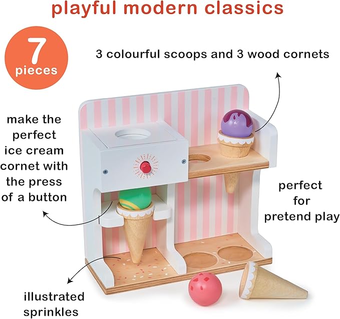 Mentari Toys - Ice Cream Kiosk - Wooden Mini Ice Cream Toy Shop - Pretend Play Set for Kids, Play Food and Accessories, Encourage Role Play and Develops Social Skills - Age 3+