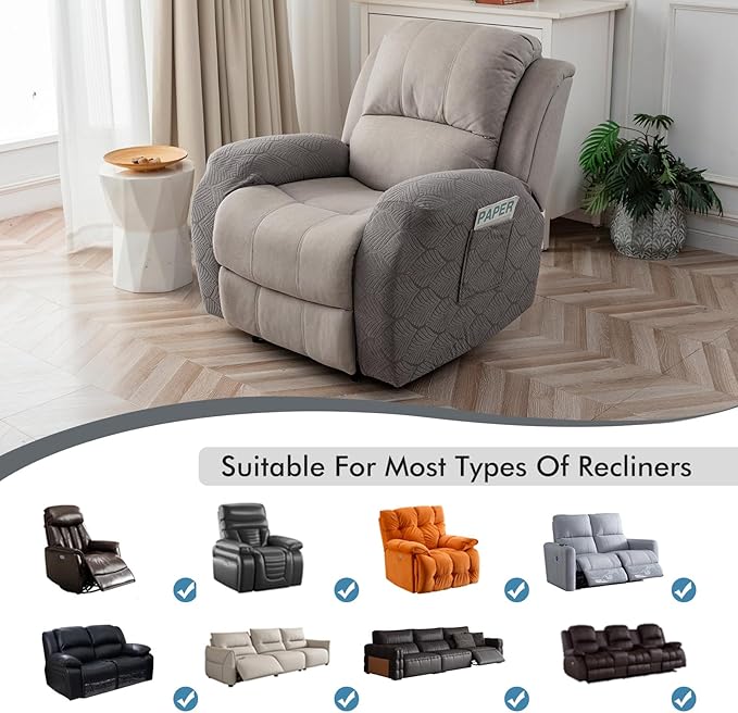 100% Waterproof Armrest Covers for Recliner Sofa, 2 Pieces Stretch Recliner Armrest Slipcovers Washable Couch Arm Covers for Recliners for Pets, Dogs, Kids (Gray, Armrest Covers)