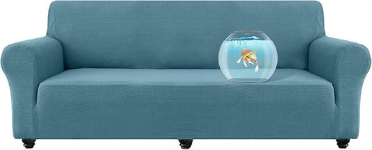 100% Waterproof Jacquard Fabric Couch Cover, Dual Layer with TPU Film, Leakproof High Elasticity Non-Slip Washable Furniture Protector for Pets, Dogs, Cats and Kids (Oversized Sofa,Dusty Blue)