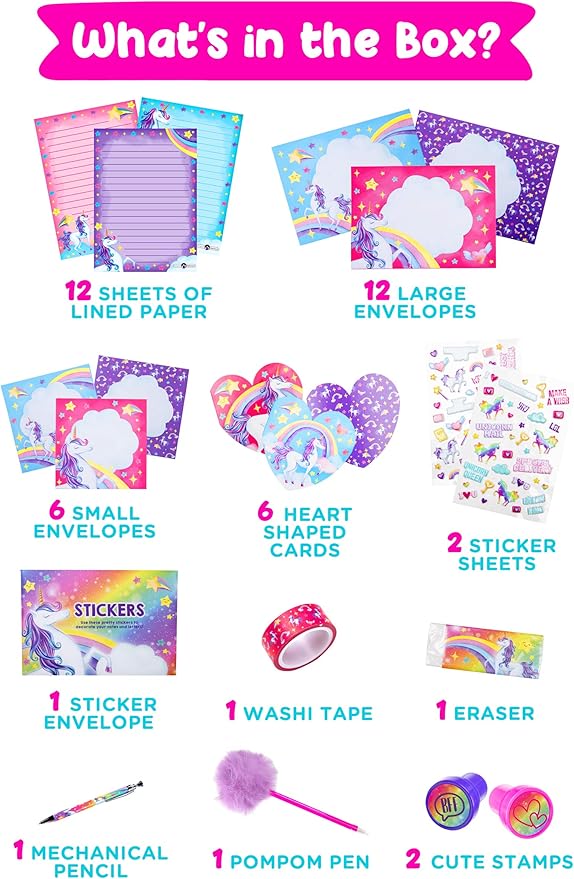 Original Stationery 45-Piece Unicorn Letter Writing Set, Stationery Set for Girls with Stickers and Stampers, Fun Unicorn Gifts for Girls Ages 10-12, Perfect for Valentine and Easter Gifts
