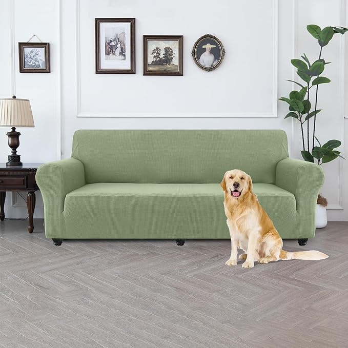 100% Waterproof Jacquard Fabric Couch Cover, Dual Layer with TPU Film, Leakproof High Elasticity Non-Slip Washable Furniture Protector for Pets, Dogs, Cats and Kids (Oversized Sofa,Grass Green)