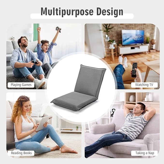 S AFSTAR Adjustable Floor Chair Set of 2, Cushioned Lounger Recliner with 6-Position Comfortable Back Support & Thick Padded, Lazy Sofa Floor Gaming Chair, Floor Seat for Gaming Reading Meditation