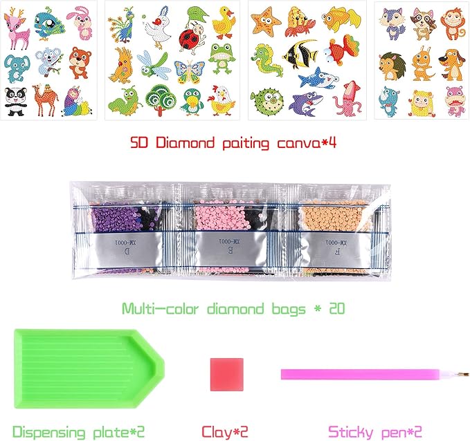 MEIEST 5D Diamond Painting Stickers Kits for Kids and Adult Beginners,Fun DIY Animal & Sea World Mosaic Stickers by Numbers Kits ,Creative Arts and Crafts Set and Handmade Gift, 174