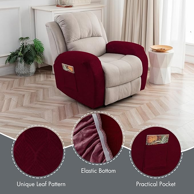 100% Waterproof Armrest Covers for Recliner Sofa, 2 Pieces Stretch Recliner Armrest Slipcovers Washable Couch Arm Covers for Recliners for Pets, Dogs, Kids (Wine, Armrest Covers)